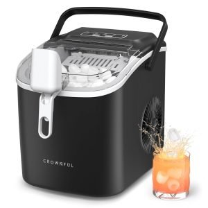 Celebrate with Us Anniversary Limited-Time & Limited-Quantity Deal $ 99.00：CROWNFUL Ice Maker Countertop, Portable Self-Cleaning Ice Maker Machine with Handle, Scoop and Basket, 9 Bullet Ice Cubes in 6 Mins, 12kg/24H, Ideal for Home, Kitchen, Office, Bar, Party