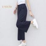 Eyouth 1062 women casual pants wide leg high waist culottes