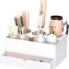 NIUBEE Hair Tool Organizer, White Acrylic Hair Dryer and Styling Organizer with Drawer, Bathroom Countertop Blow Dryer Holder, Vanity Caddy Storage Stand for Accessories, Makeup, Toiletries