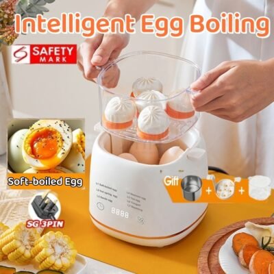 Ndd [Sg Seller]✅Egg with Steamer 7 Mode Intelligent Egg Boiler Egg Steamer Automatic Power Off Hard Boiled Egg Egg Timer Breakfast Machine